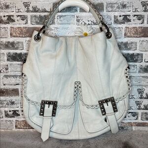 💋Betsey Johnson🌹Large White Leather Shoulder Bag, EUC
